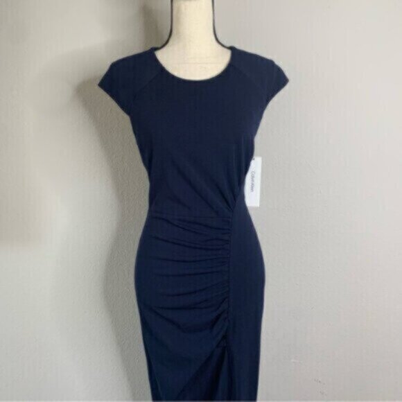 NWT Calvin Klein Side-Ruched Scuba Crepe Sheath Dress - Picture 10 of 17